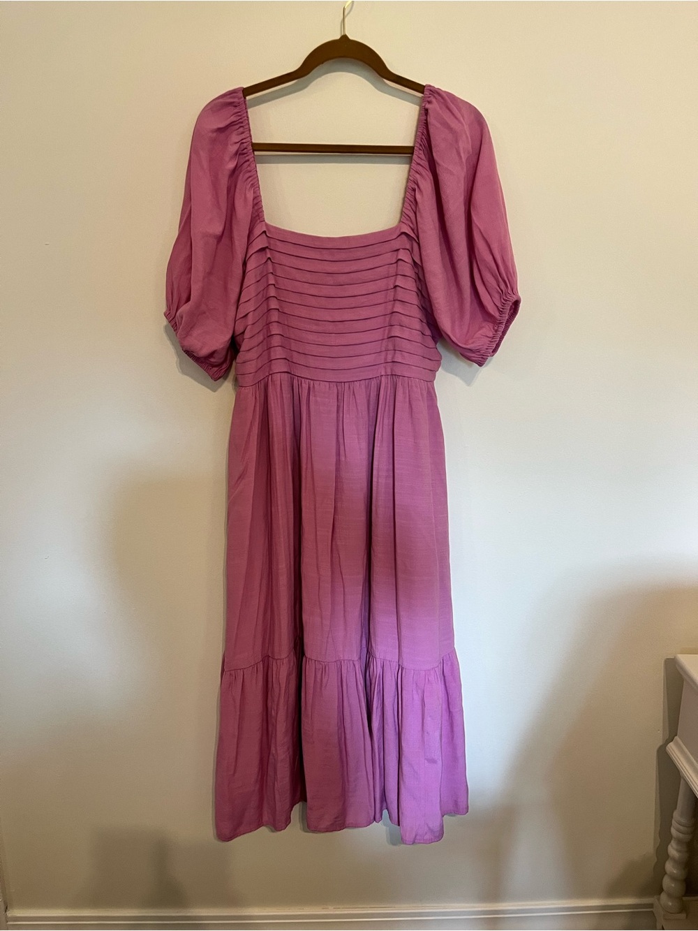 LC Lauren Conrad Pink Square Neck Puff Sleeve Midi Dress size L